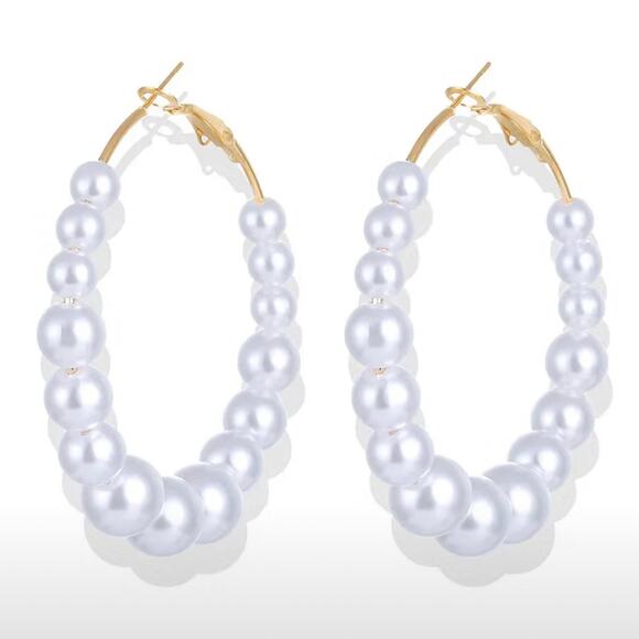 Pearl Hoop Earrings - Picture 1 of 2
